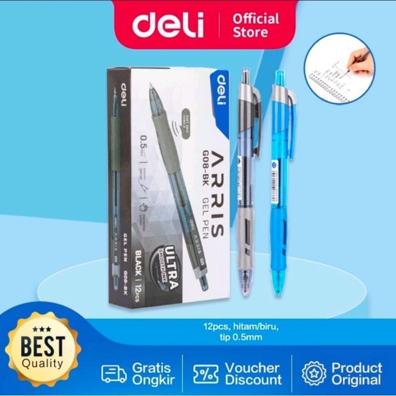 

1pcs BP GEL DELI G08-BK/ PULPEN CETREK DELI ARRIS