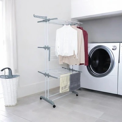 Jemuran Baju Korea Rak Jemuran Handuk Pakaian Lipat 3 Susun Besi 76x45x172cm WEO AC6119