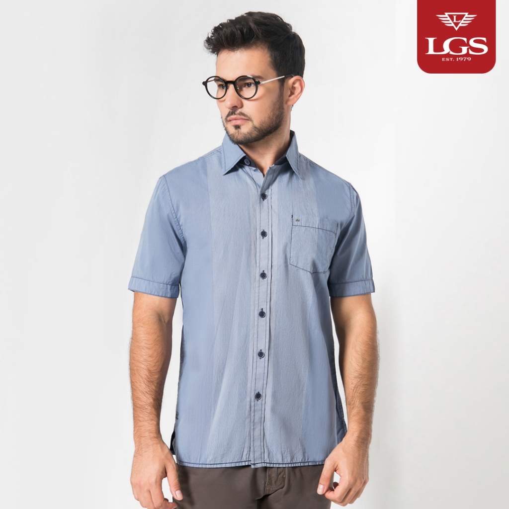 LGS - Kemeja Casual Pria - Lengan Pendek - Warna Biru - Motif Garis Depan - CSH.270.S570.1107.C