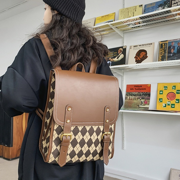Ready Tas sekolah korean tas ransel motif kotak kotak Sera mengimpor tas sekolah belah ketupat gaya 