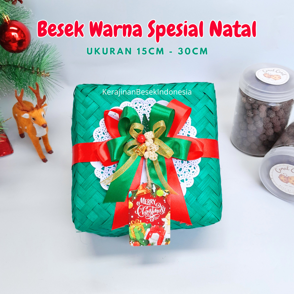 

SPESIAL NATAL BESEK JINJING & TANPA JINJING 15cm-30cm HIJAU BANYAK HIASAN FREE HANG TAG Goodie bag hampers toples kue kado christmas