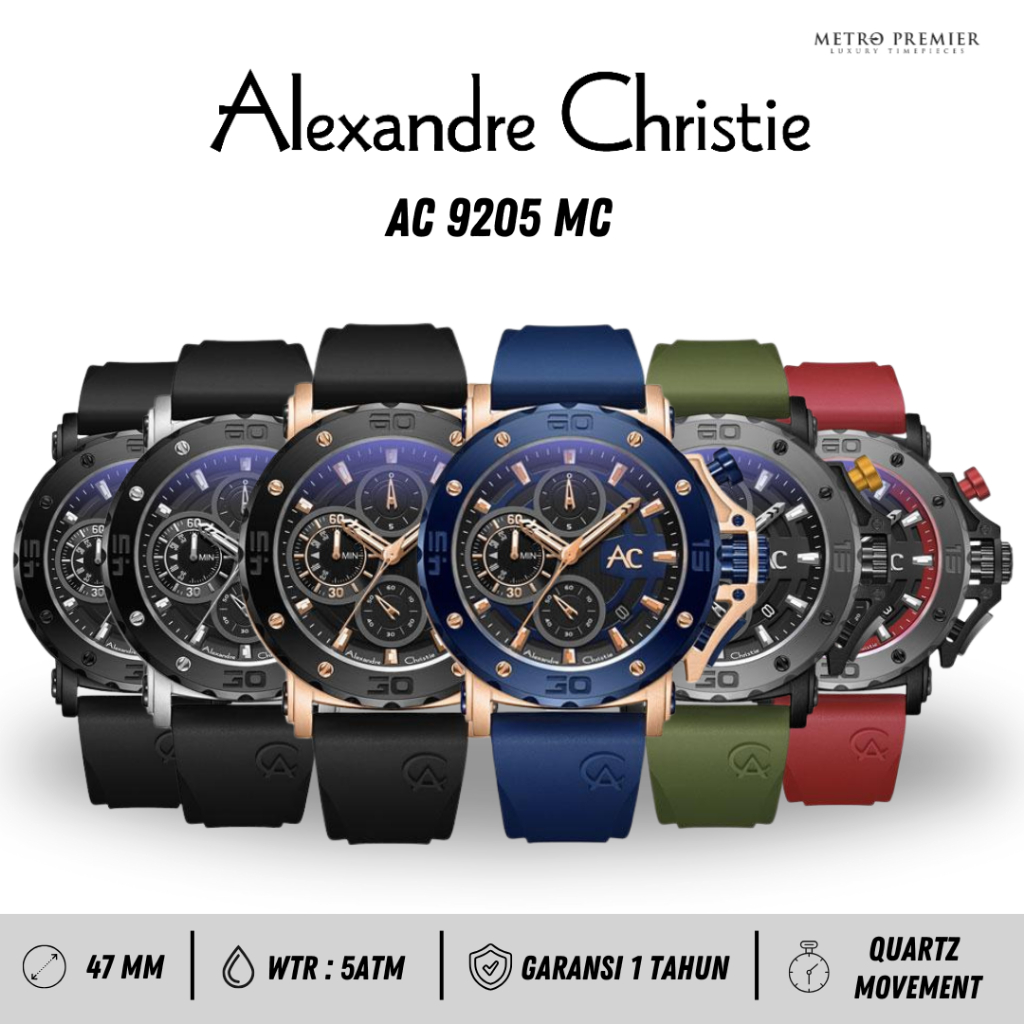 Jam Tangan Alexandre Christie Pria AC9205 AC 9205 Analog Rubber Strap Original & Garansi Resmi 1 Tah