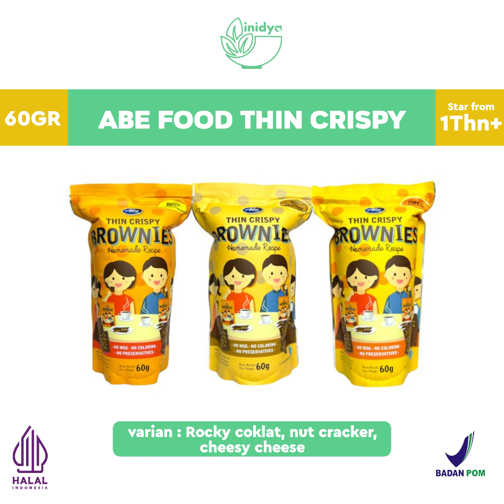 ABE FOOD - Thin Crispy Brownies 60g | Cemilan Anak Kripik Brownies Tipis Kering Rasa Cokelat
