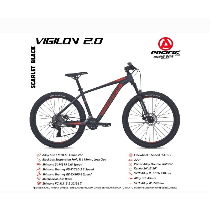 Sepeda Pacific MTB AL 26" Vigilon 2.0 Termurah Original Bergaransi Amanah