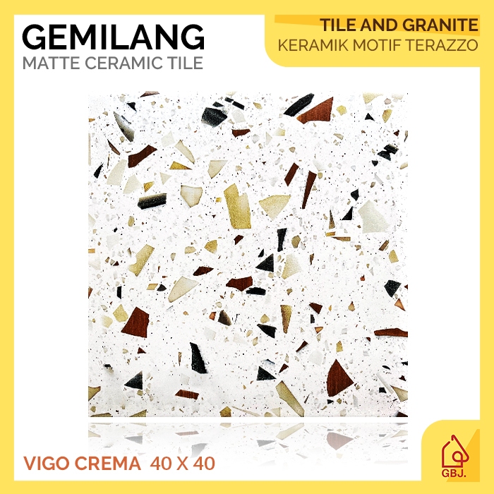 KERAMIK GEMILANG 40 X 40 VIGO CREMA / KERAMIK LANTAI MOTIF TERRAZZO MATTE ANTI SLIP / KERAMIK TERAZO