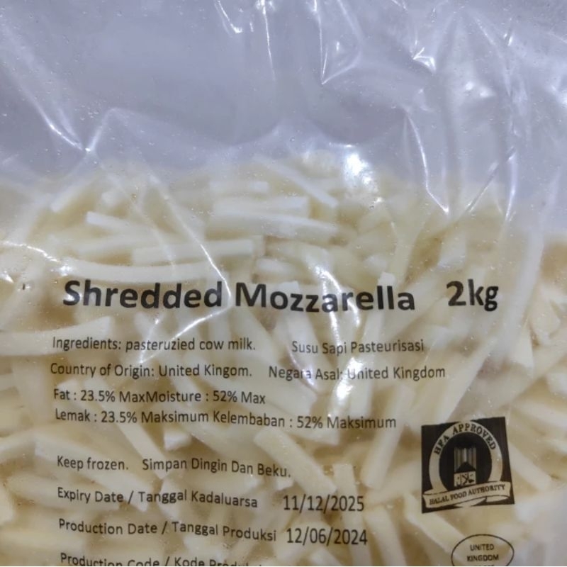 

Dairy Partners Mozzarella Parut 1kg - Shredded Mozarella Keju Moza UK