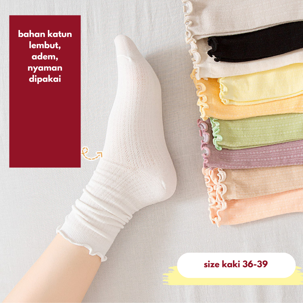 24114 Kaos kaki cewek ruffle tinggi panjang sebetis wanita dewasa korean women socks Kaus kaki casua