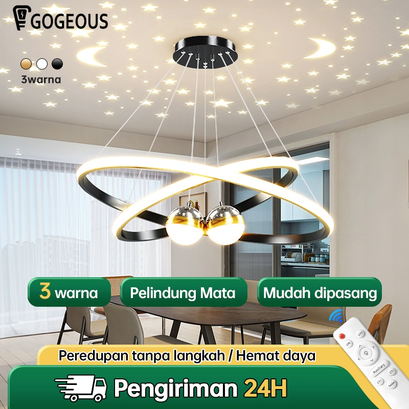 GOGEOUS Lampu Gantung Minimalis RuangTamu Nordic Hias Aesthetic Bulat 3 Warna Kamar Tidur Lampu Plaf