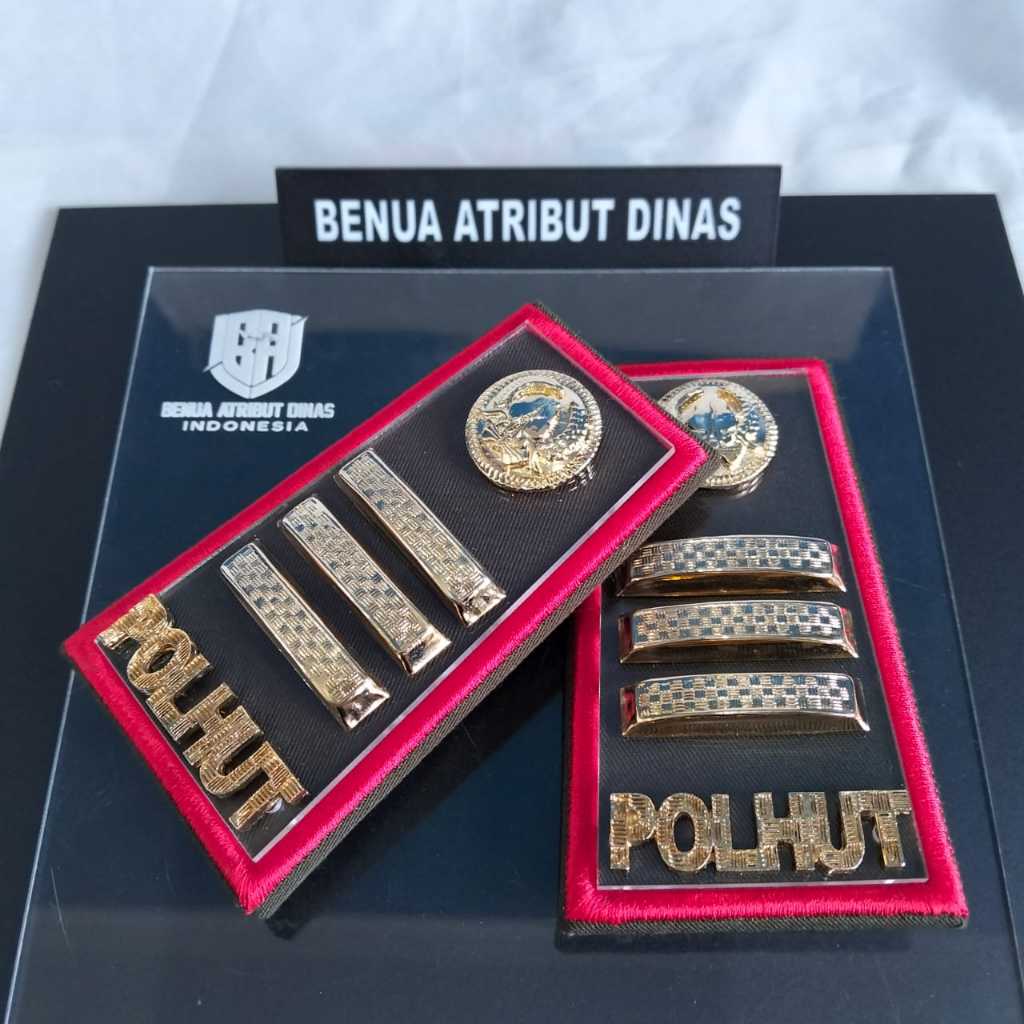 TANDA PANGKAT PDH POLHUT/POLISI HUTAN 3C KAIN AKRILIK LIS MERAH