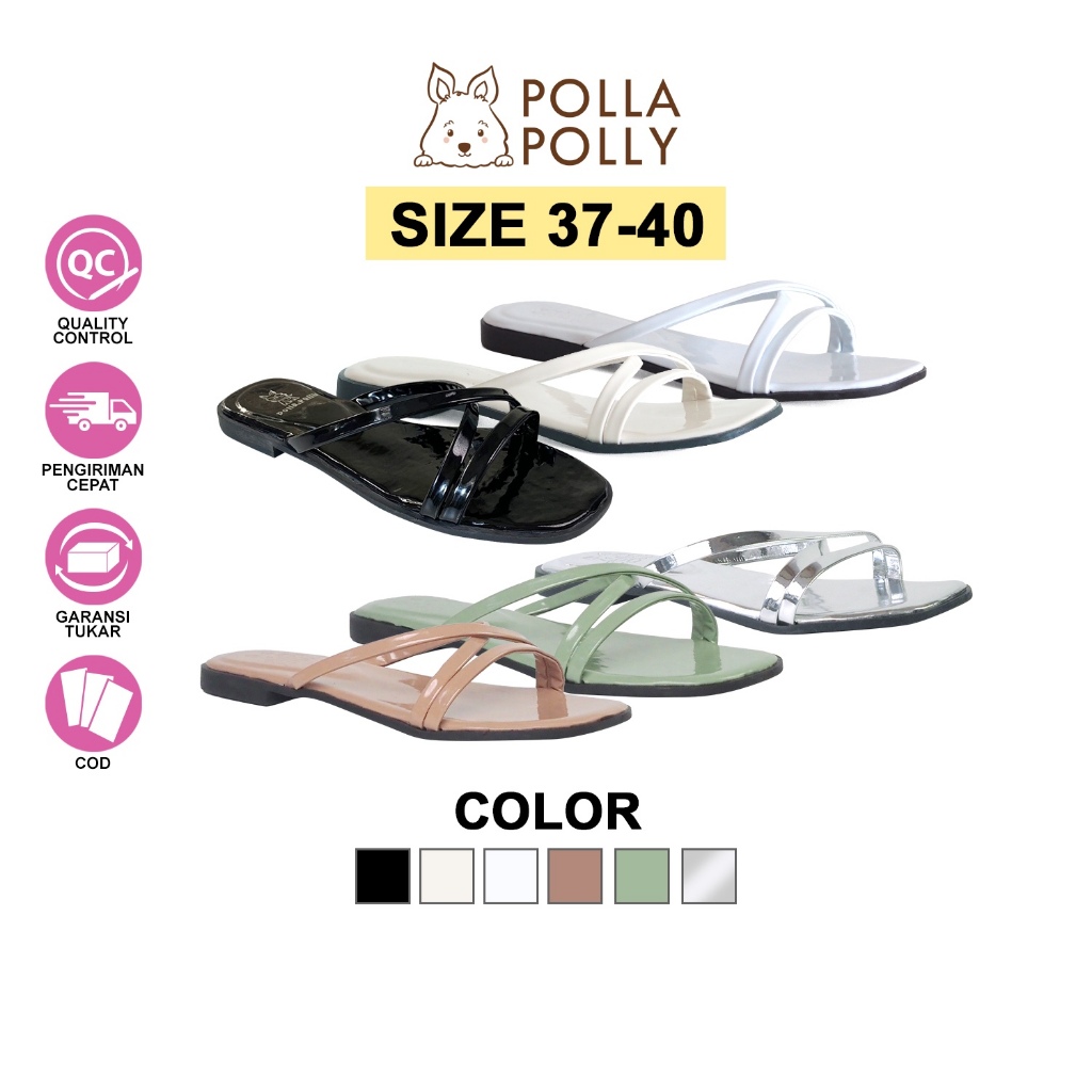 Polla Polly X HIKARU  - Sandal Flat Wanita Teplek Minimalis Santai & OOTD - (37-40)