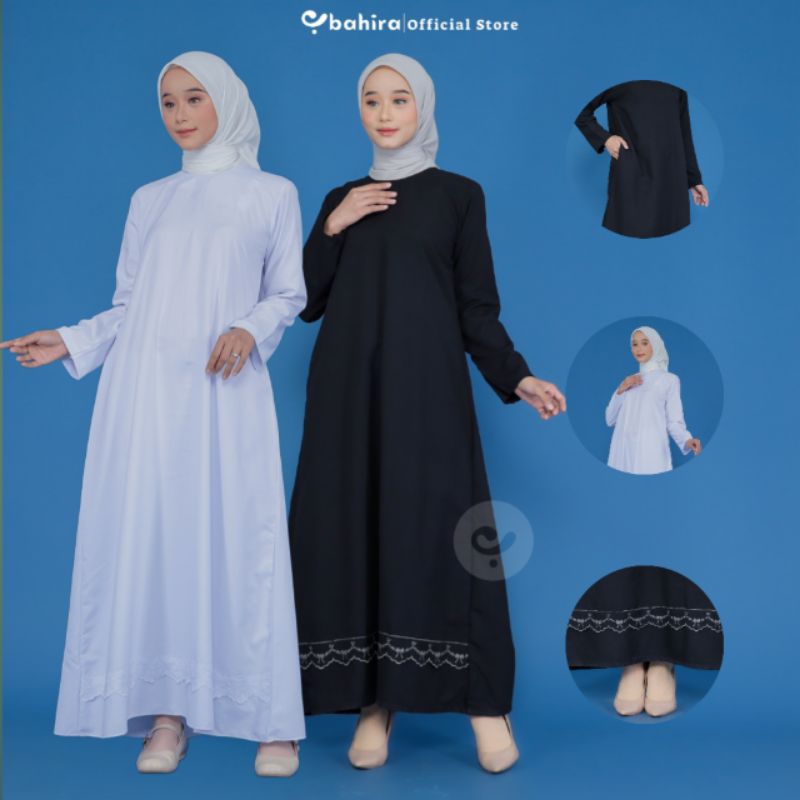 BAHIRA - Gamis Putih Umroh dan Haji Katun Premium Renda Bordir