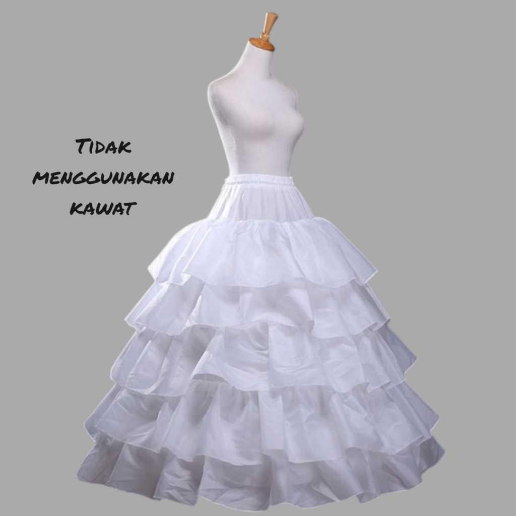 Pengembang Rok Gaun Tanpa Kawat Dilapisi Lima Umpak Kain Satin Petticoat Tanpa Kawat