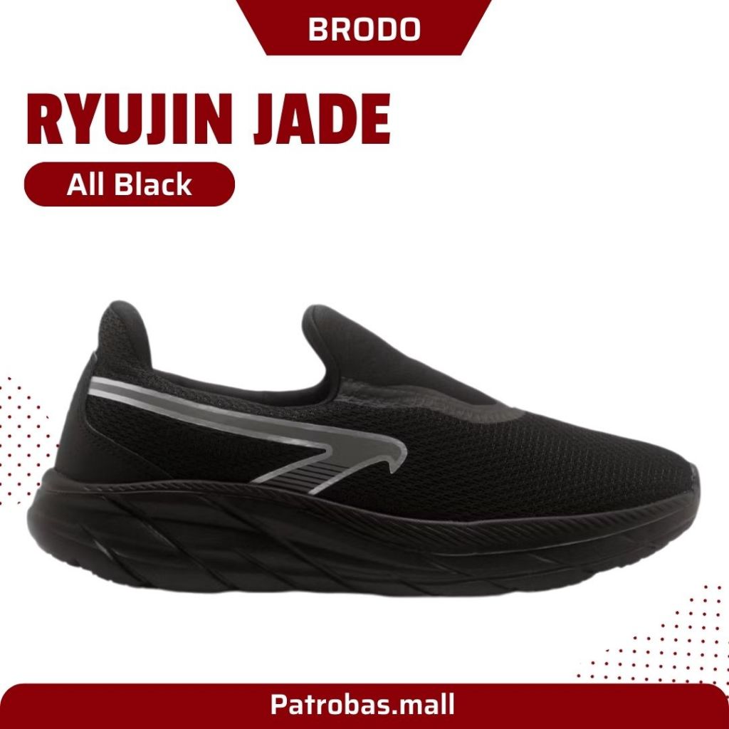 BRODO Active Slip On Ryujin Full Black Sepatu Sneakers Slop Casual Hitam Original
