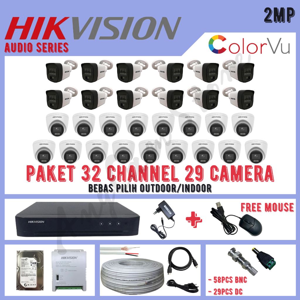 Paket CCTV Hikvision ColorVu 2MP 32 Channel 29 Kamera ColorVu Turbo HD 1080P Audio Series