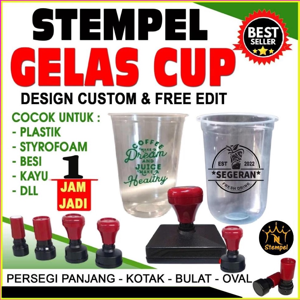 

ART L5N7 stempel Gelas Cup Plastik CustomFree Tinta