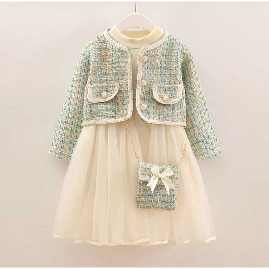 DRESS TWEED MEWAH/DRESS ANAK