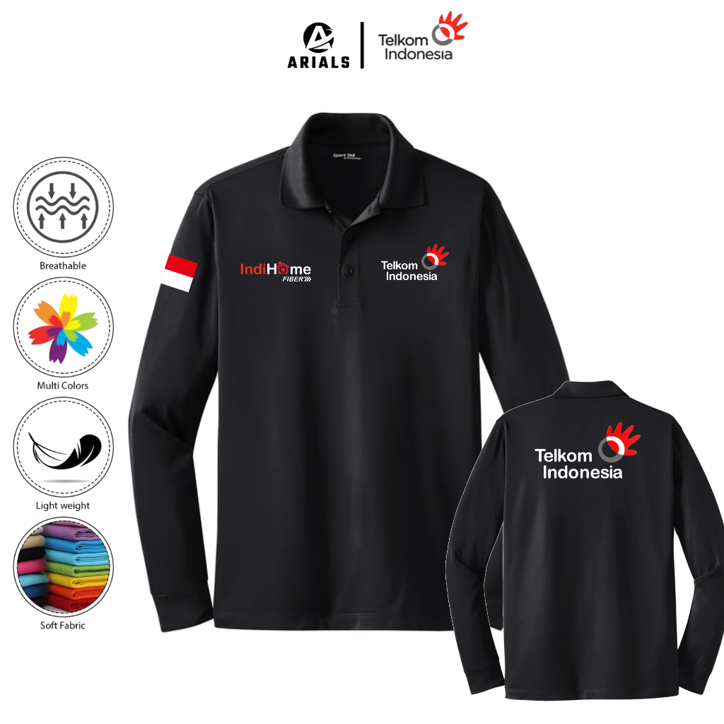 Arials Polo shirt Baju Kaos Kerah Lengan Panjang Telkom IndiHome Fiber Indonesia