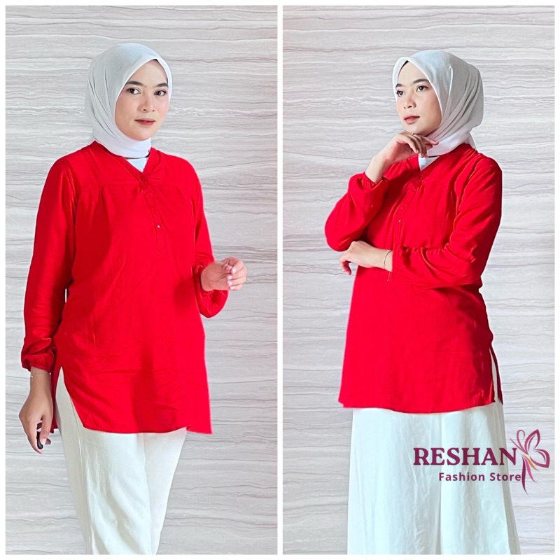 Reshan - Baju Merah Putih Agustusan - Blouse Polos - Blus Wanita -Atasan Wanita Terbaru-Outfit Jumbo