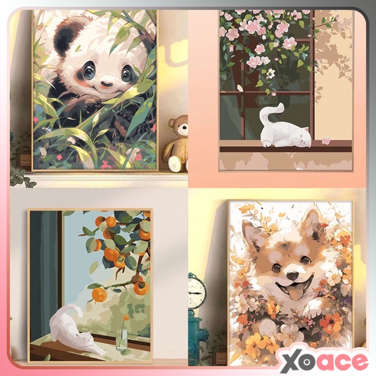 

ART E8F3 FRAMED DIY Paint By Number Kit Digital Oil Painting Canvas Melukis 3 x 4 Animal