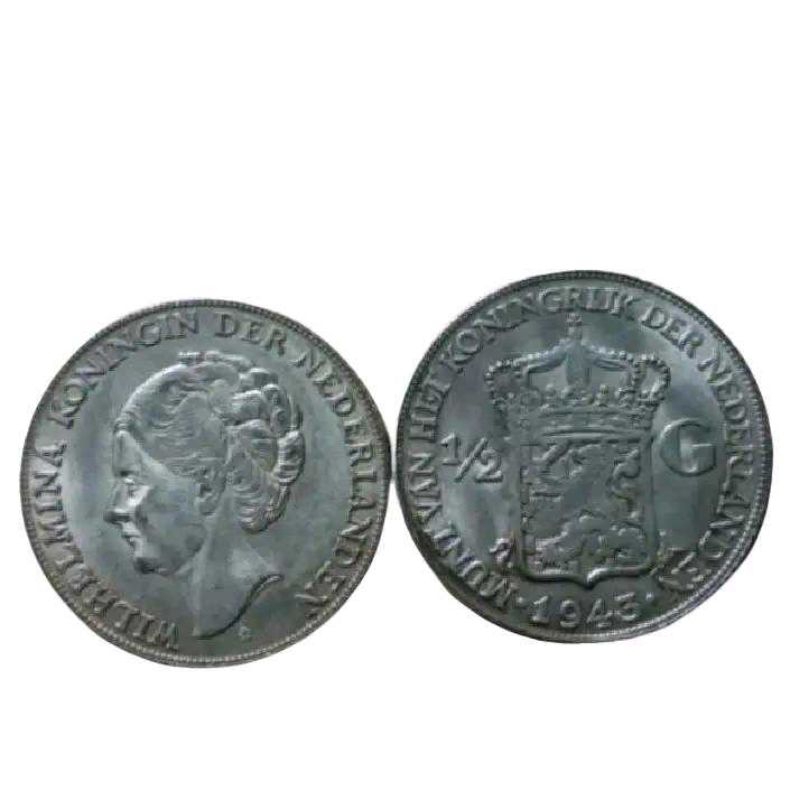 Koin Kuno WILHELMINA KONINGIN DER NETERLAND 1/2 GULDEN