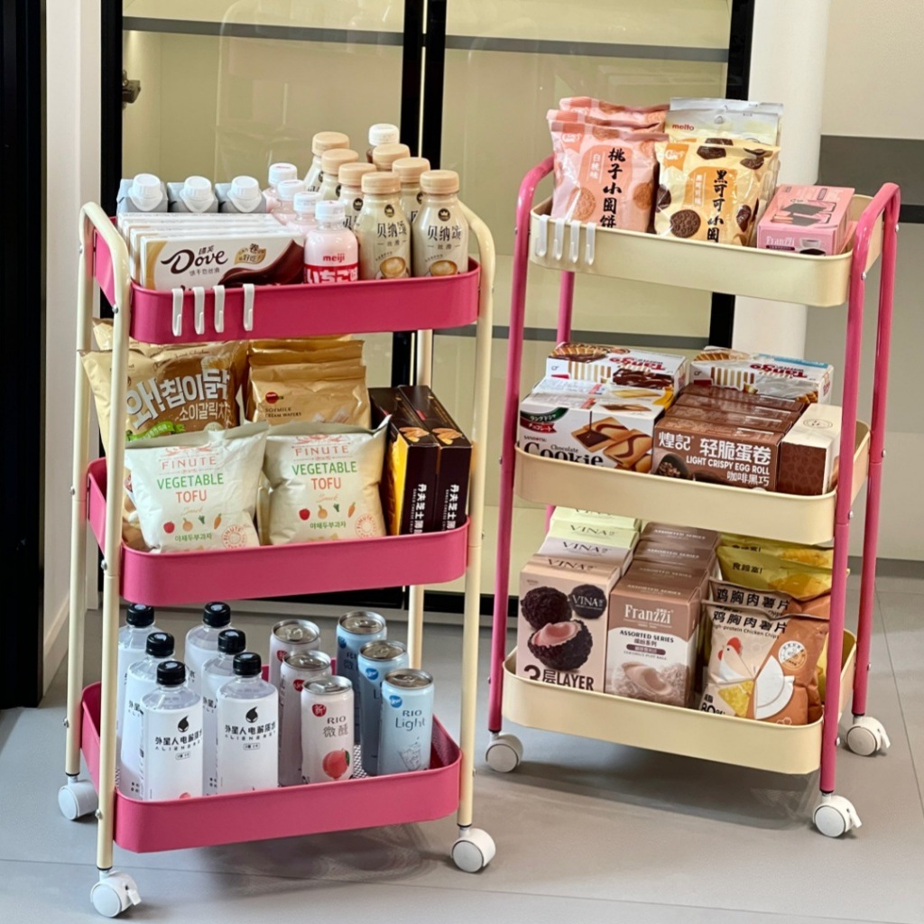 HOT PRODUCT 3 Tingkat Warna Macaron Rak Troli Baja Rak Rak Baja Karbon/ Multi-lapis Rak / Kamar