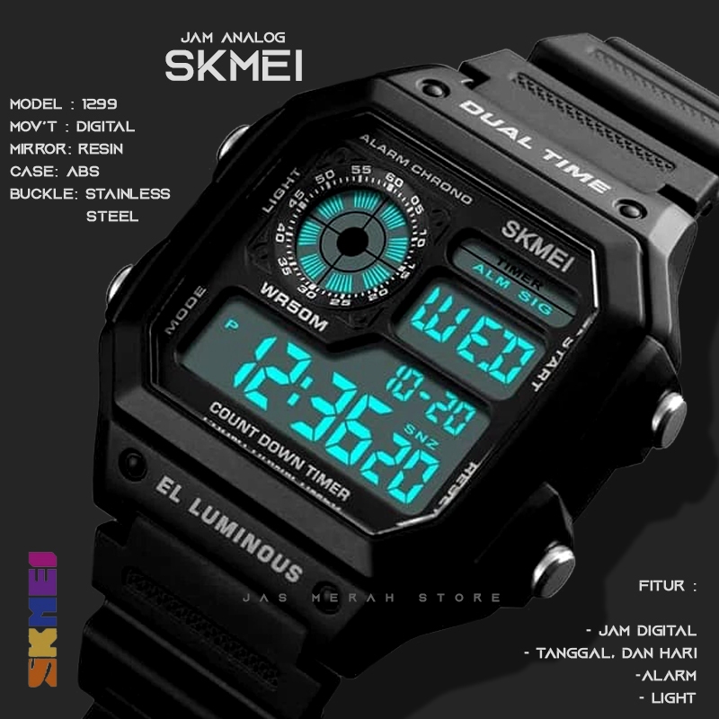 Jam Tangan Pria Wanita Digital Anti Air Sport SKMEI Kotak Persegi Original Garansi