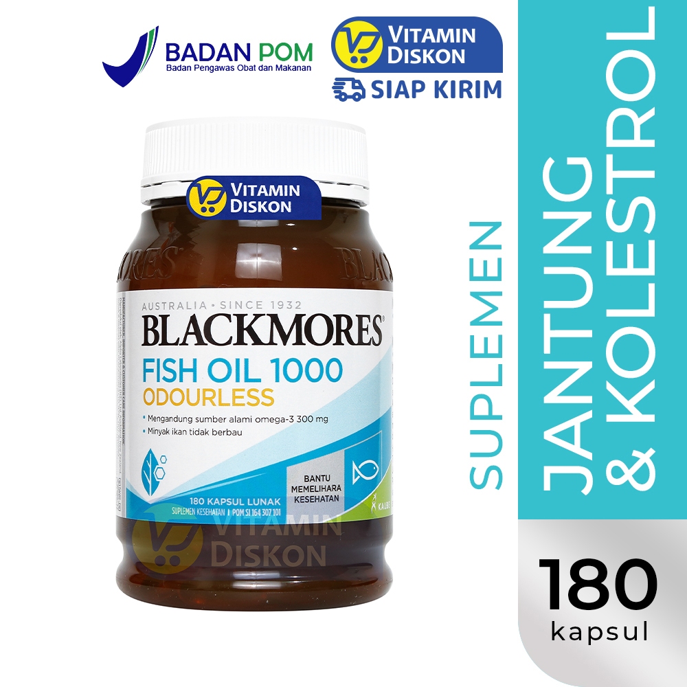 Blackmores Odourless Fish Oil 1000 BPOM Kalbe 180 Caps | Suplemen Omega 3 Pelihara Kesehatan Jantung