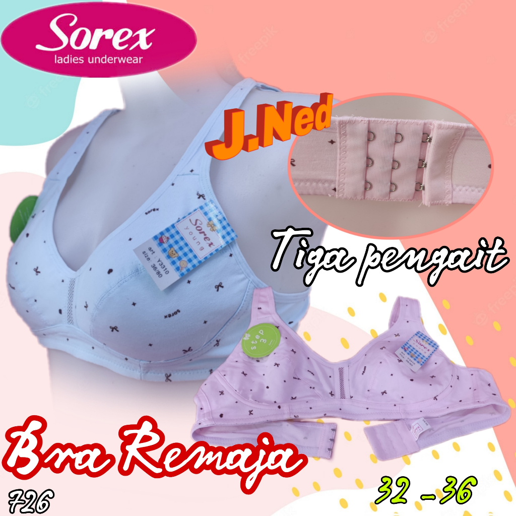 A726 Sorex Bra Remaja Step 3 Busa Tipis Tanpa Kawat Cup A Size  32 - 36 Tiga Pengait