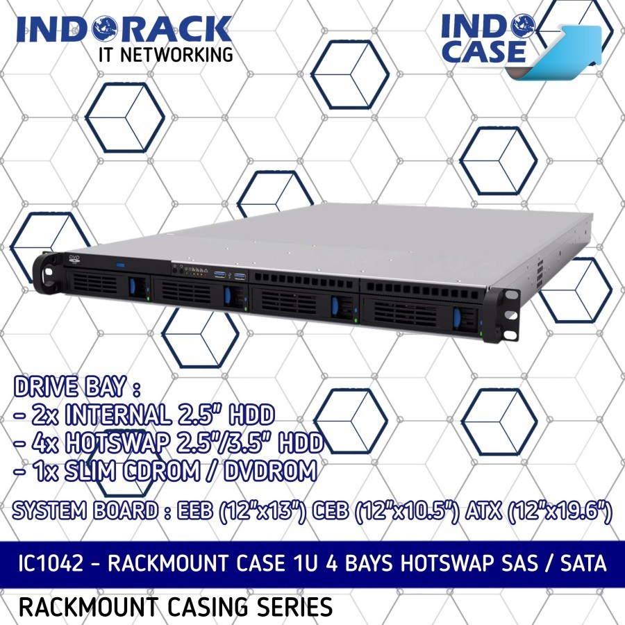 IC1042 Rackmount Case 1U 4 HOTSWAP 4 Bays HDD / SSD / SAS SATA Casing Server