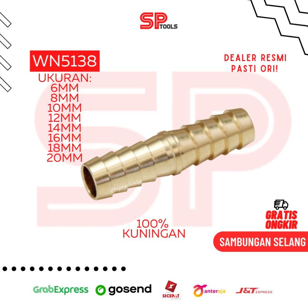 SAMBUNGAN SELANG / NEPEL NAPEL NEPPEL PENYAMBUNG SELANG KUNINGAN 6MM 8MM 10MM 12MM 14MM 16MM 18MM 20