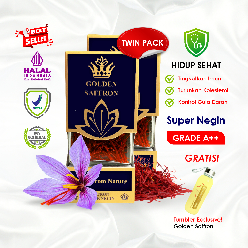 

Golden Saffron Safron Super Negin ( Grade A++ ) 100% Original BPOM & HALAL Verified