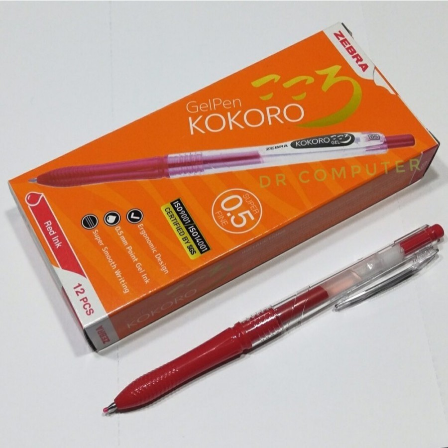 

Pulpen Kokoro Gel 0.5 mm Red Pen Ballpoint Zebra Merah Lusin 12 pcs