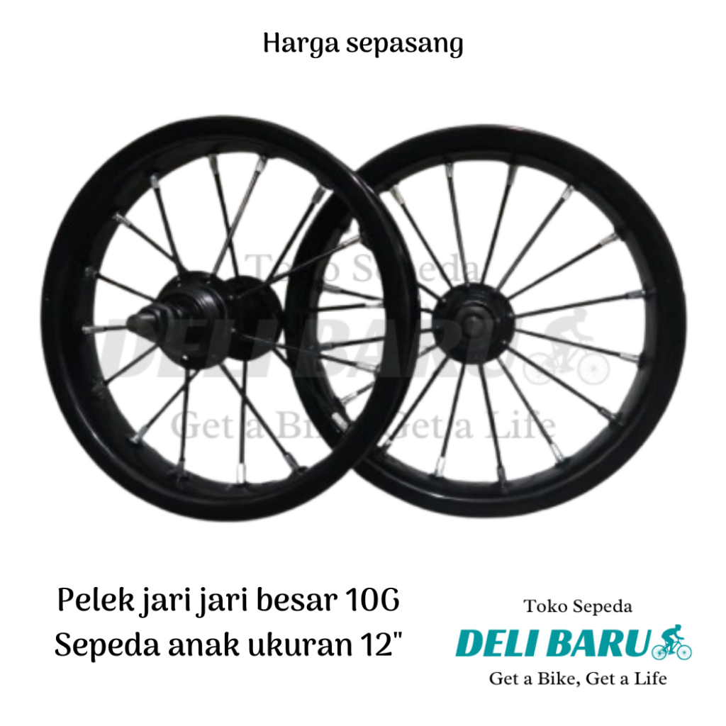 Pelek jadi model JARI BESAR 10G Wheelset ukuran 12 Velg besi warna hitam sepeda anak ukuran 12" harg
