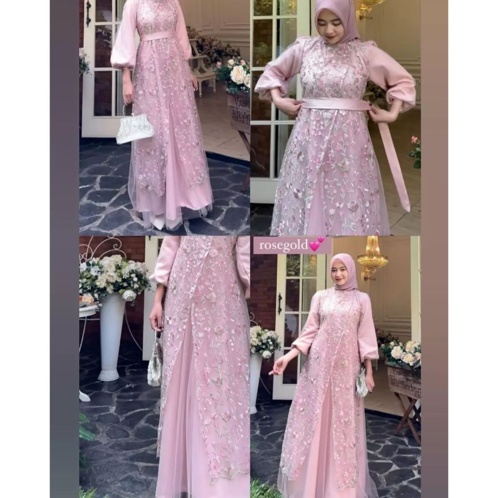 Gamis Wanita Terbaru Bahan Velvet Mix Tile Brukat Garden + Tile Polos Premium  Dress Muslim