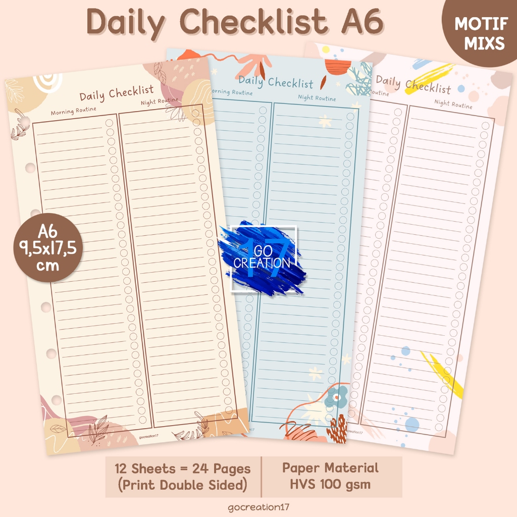 

Buku Planner Refill Kertas Binder Daily Checklist Motif Premium A6