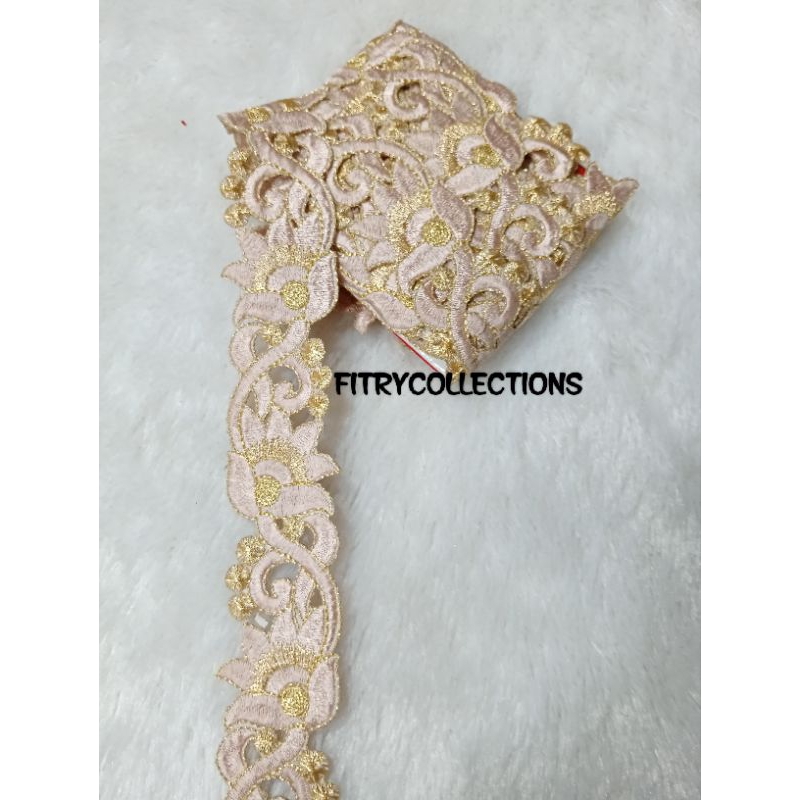 RENDA BORDIR TENGAH/RENDA BORDIR MEWAH/RENDA BORDIR MOTIF BUNGA ULIR LEBAR 3CM