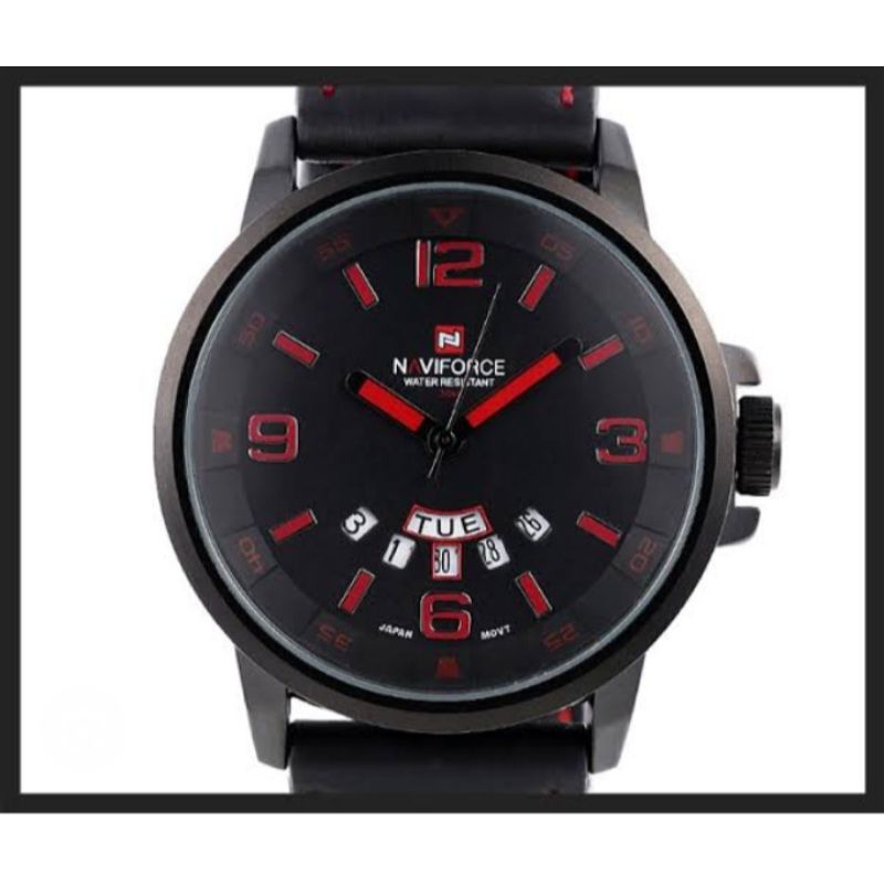 jam tangan pria naviforce 9028 warna hitam tali hitam original