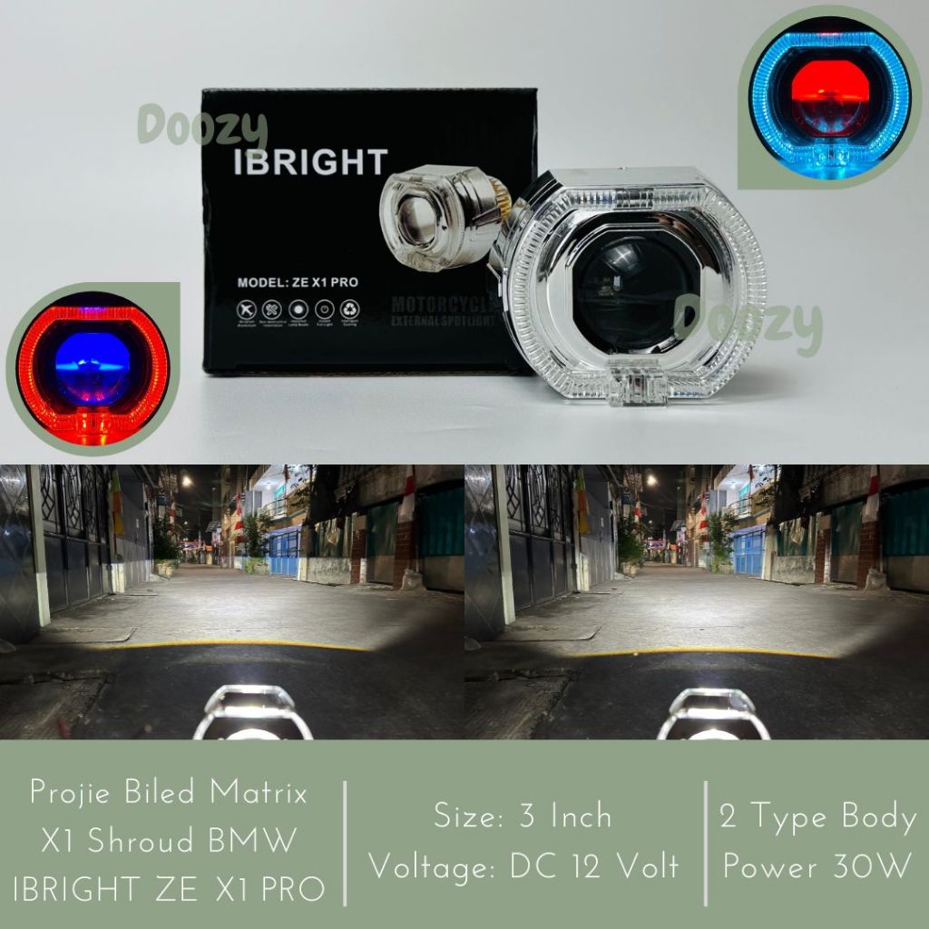 IBRIGHT ZE X1 PRO Projie Biled Matrix X1 Shroud BMW 3 Inch Body Hitam Silver Cahaya Putih Plus Kipas