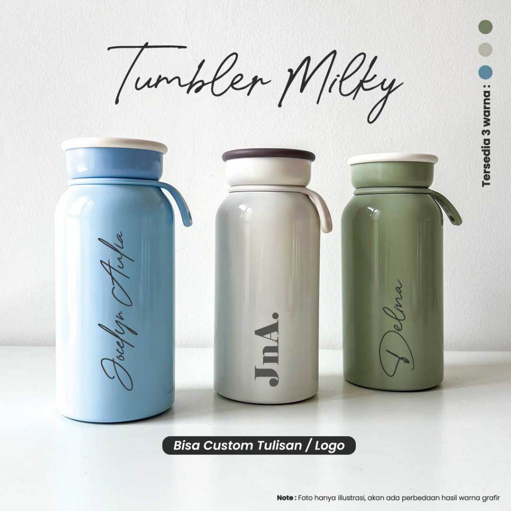 Tumbler Milky Custom Nama Tumblr Stainless Grafir Logo Botol Minum Custom Tulisan Nama atau Logo