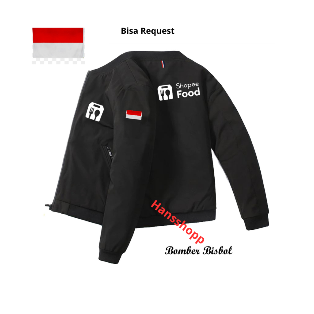 Jaket bomber hitam ojek online / jaket Bisbol shp food hitam / driver ojol / jaket motor pria Termur