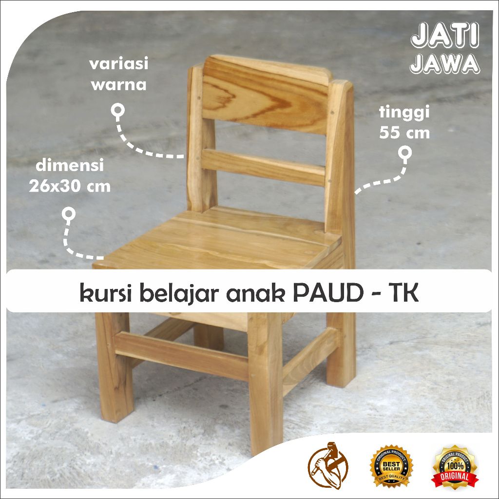 Bangku Belajar Anak Kursi Sekolah TK PAUD Minimalis Material Kayu Jati Solid