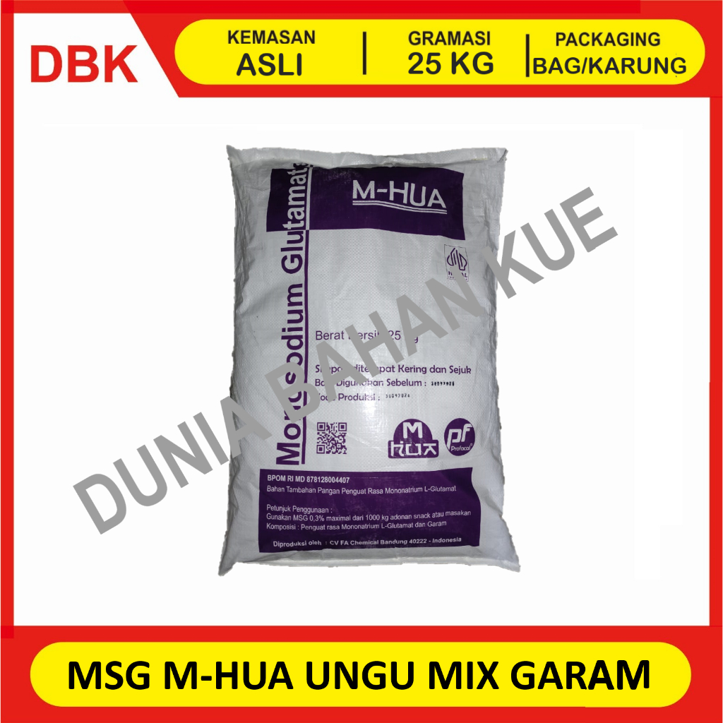 

MSG M-HUA UNGU MIX GARAM / MONOSODIUM GLUTAMATE / PECIN MICIN - 1 BAG 25 KG
