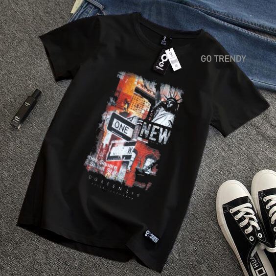 D'Green Baju Kaos Model Baru 2022 Pria Kasual Cotton 30s Hitam
