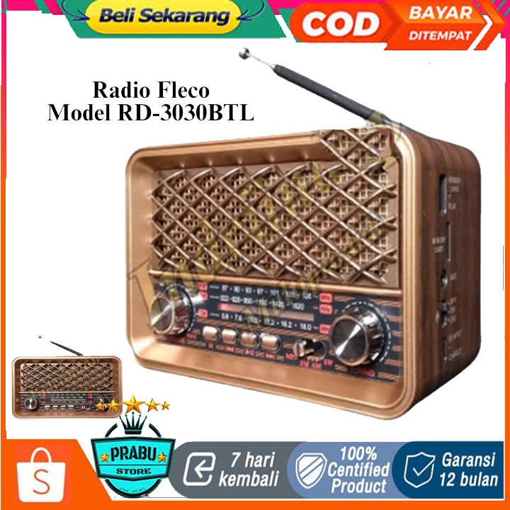 Radio 3 Band Bluetooth Cas Free Baterai Cas Model Jadul Klasik USB TF Card Aux In Out Fleco F 3030 B