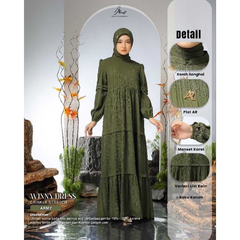 Dress Terbaru AR Rafi - Winny Dress - Gamis Polos Crinkle Stretch - ORI By AR Rafi