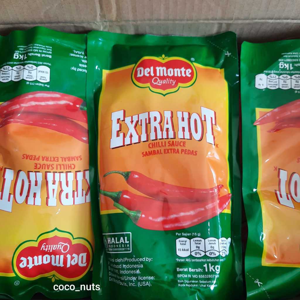 

Delmonte Saus Extra Hot Chilli Pouch 1KG / Del Monte Saus Sambal Extra Pedas