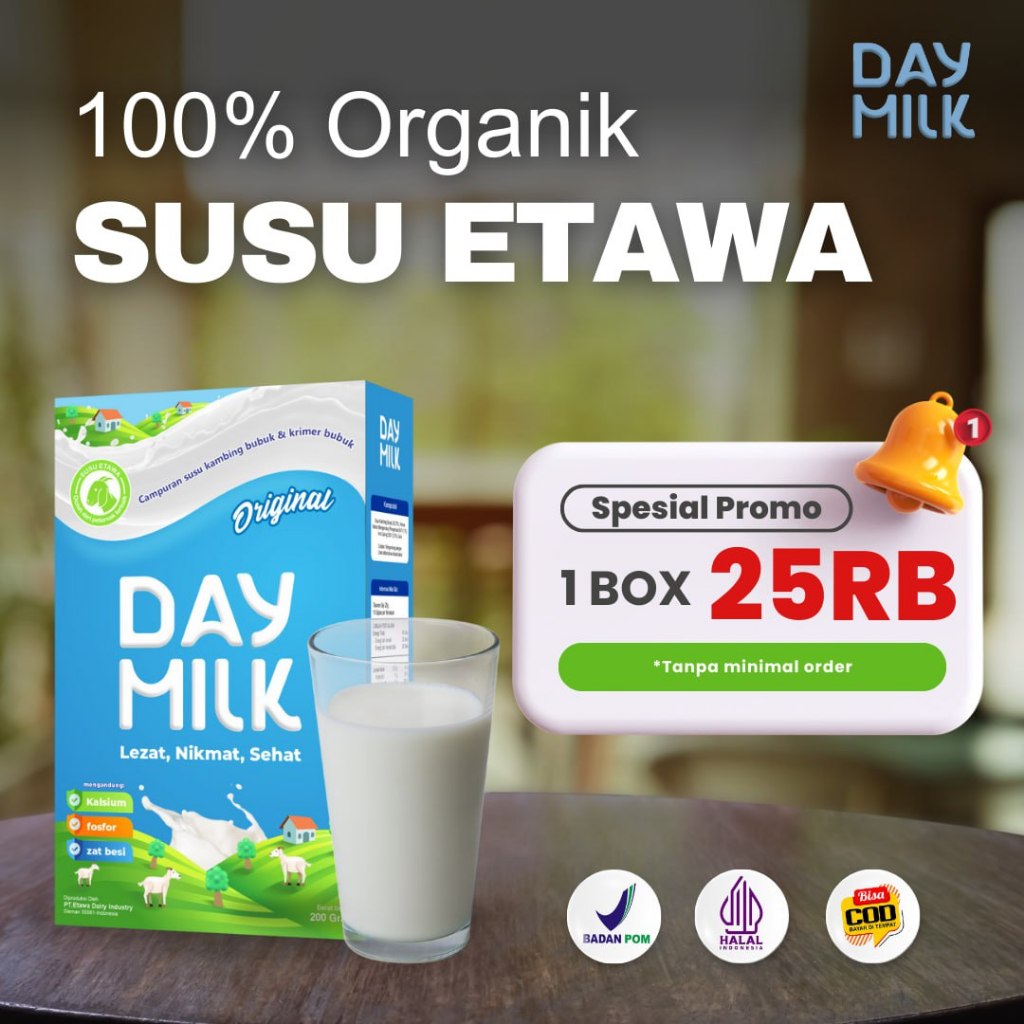 

DAYMILK Susu Kambing Etawa Bubuk Rasa Original Coklat Vanila Jahe | Day Milk Susu Kambing Etawa Original | Atasi Asam Lambung | Nyeri Sendi | Gangguan Pernafasan | Netto 200 gram | Halal | BPOM