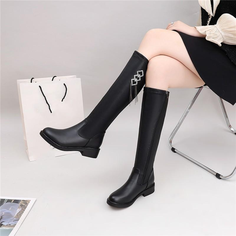Plush knee high boots elastic boots side zipper