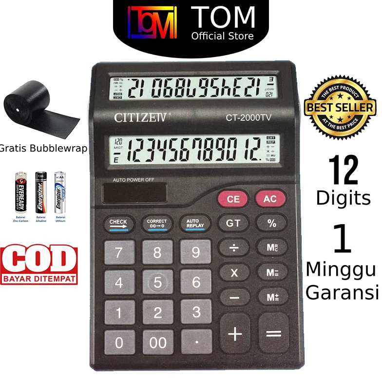 

ART P3U7 Kalkulator 2 Layar CT2TV 12 Digit Calculator Check Dual 2 Power