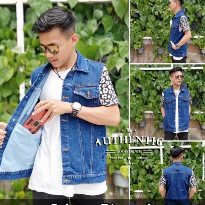 TERLARISSS Jaket Rompi Jeans Pria  Vest Jeans Pria  Jaket Jeans Rompi  Jaket Jeans Rompi Biru PudarB